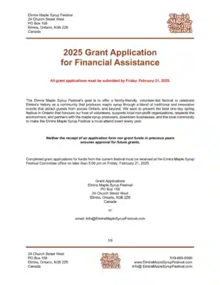Elmira Maple Syrup Festival - 2025 Grant Application