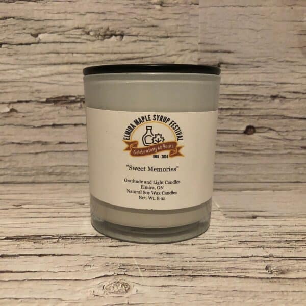 Sweet Memories - 8 oz White Glass Candle V3 - Elmira Maple Syrup Festival