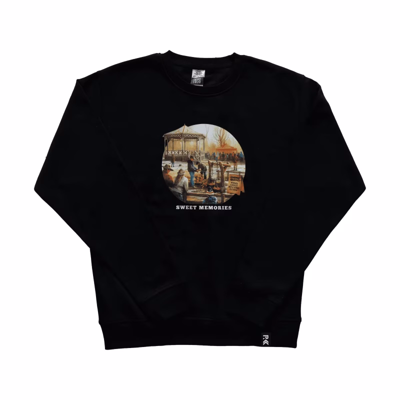 Elmira Maple Syrup Festival Sweet Memories Black Crewneck Front