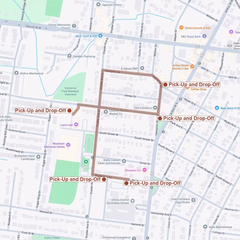 Elmira Maple Syrup Festival Town Shuttle Route